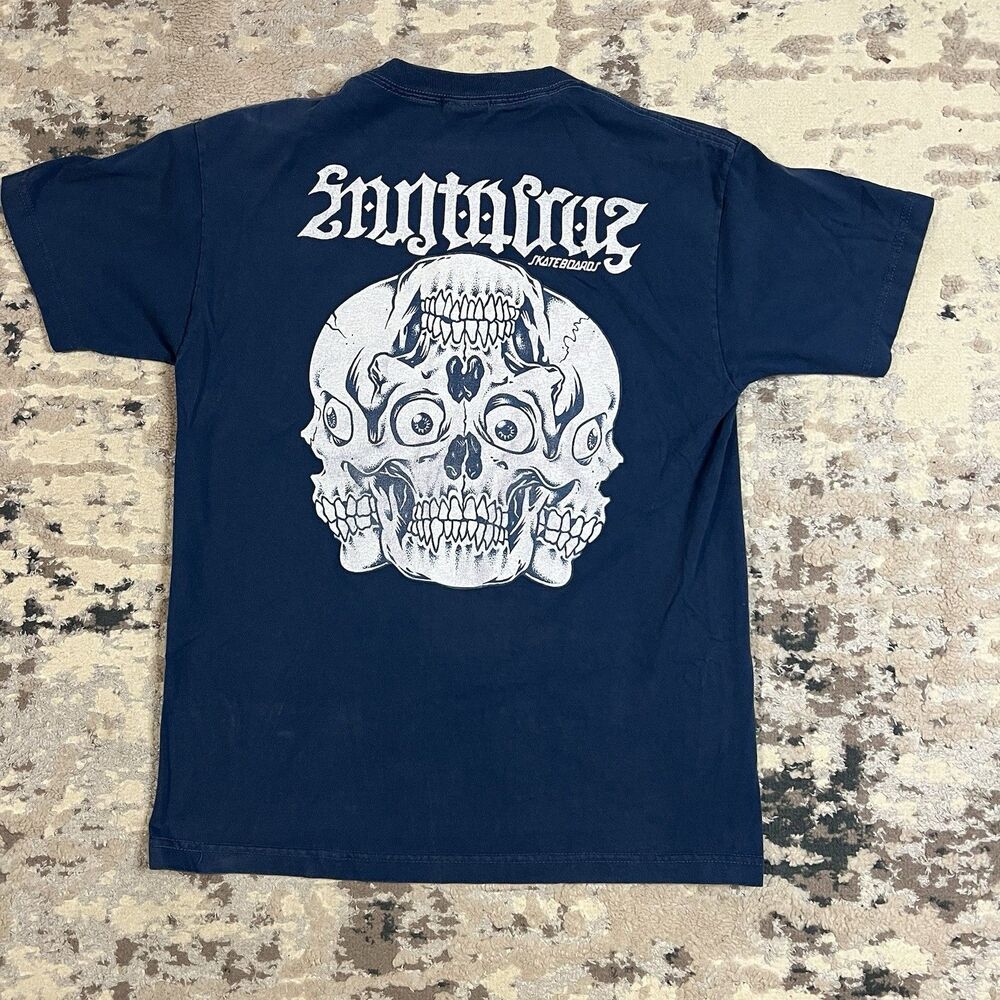 Vintage Santa Cruz Skateboards NHS Street Creep Skull Tshirt Sz M Blue